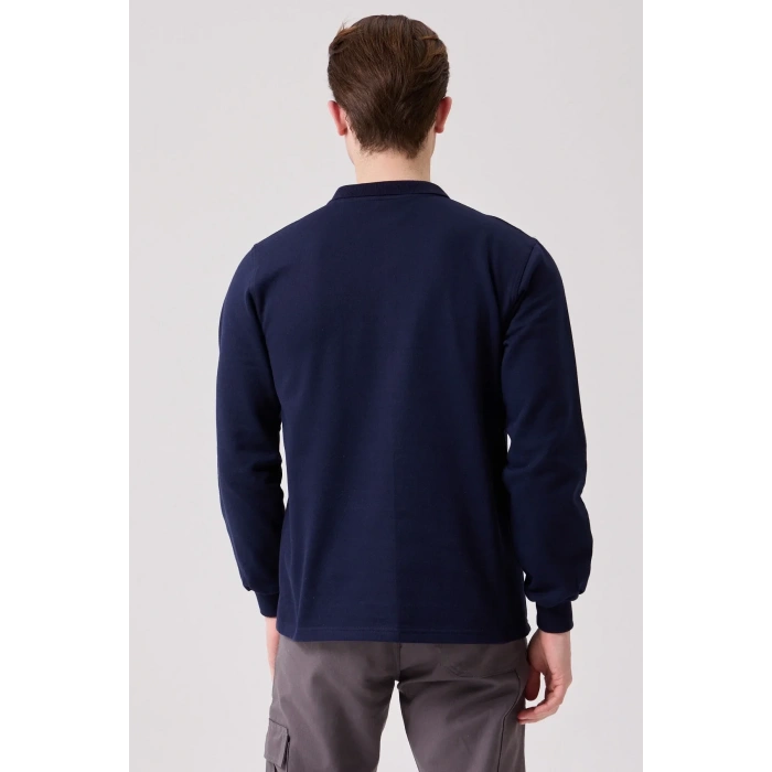 Erkek Uzun Kollu Polo Yaka Sweatshirt Pamuk Galanthus Sweat Pamuklu İş Günlük İçin