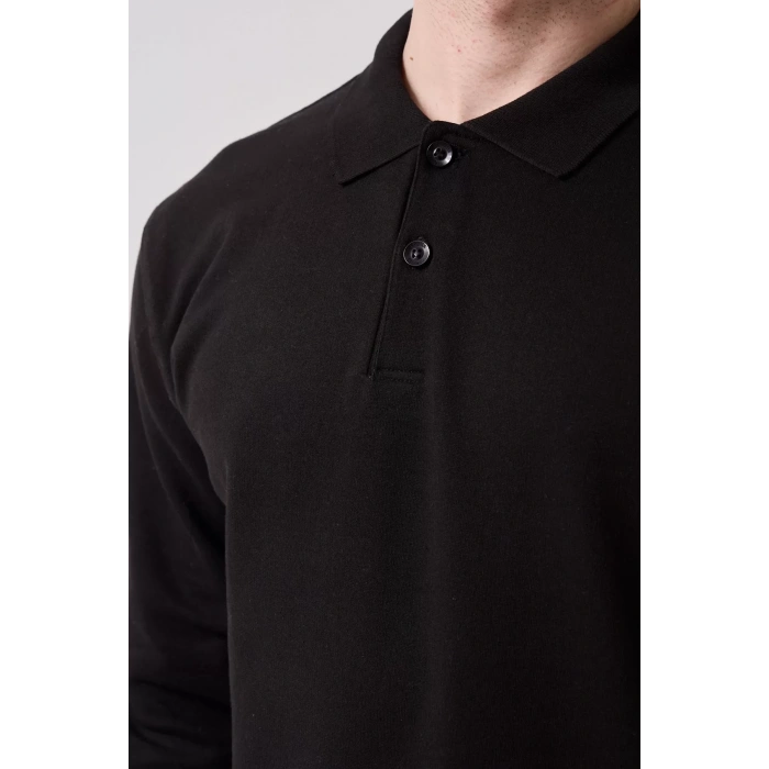 Erkek Uzun Kollu Polo Yaka Sweatshirt Pamuk Galanthus Sweat Pamuklu İş Günlük İçin