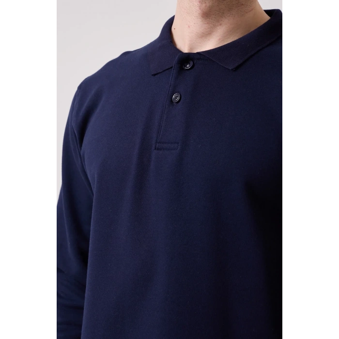 Erkek Uzun Kollu Polo Yaka Sweatshirt Pamuk Galanthus Sweat Pamuklu İş Günlük İçin