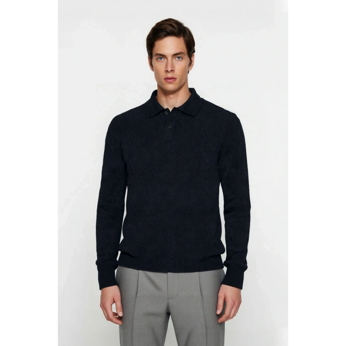 Erkek Uzun Kollu Regular Kesim Dokulu Triko Kazak Kışlık Polo Yaka Modern Ve Rahat Stil Kaliteli