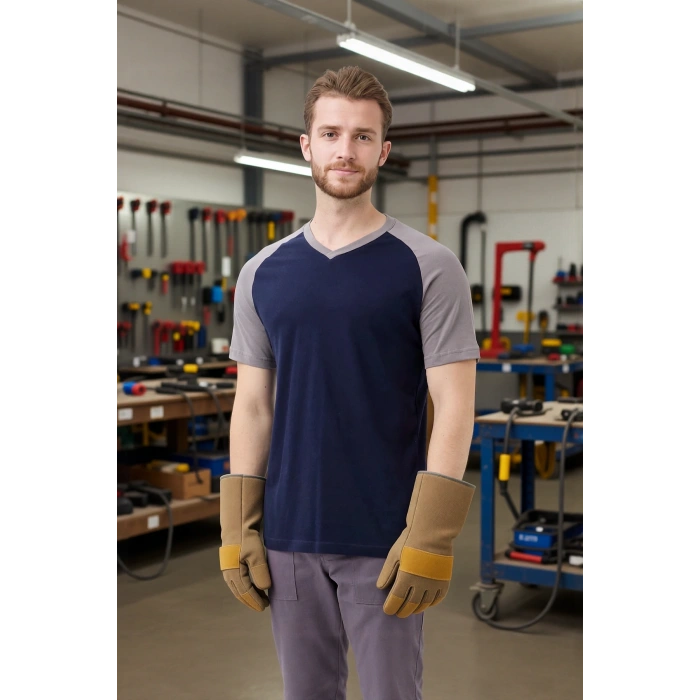 Erkek V Yaka Tişört İki Renkli 100 Pamuk Altena