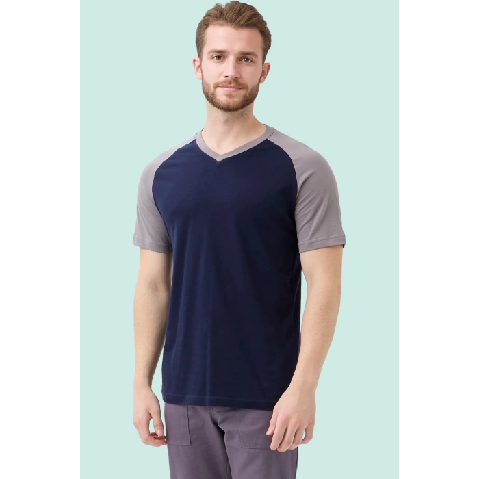 Erkek V Yaka Tişört İki Renkli 100 Pamuk Altena