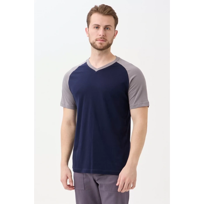 Erkek V Yaka Tişört İki Renkli 100 Pamuk Altena