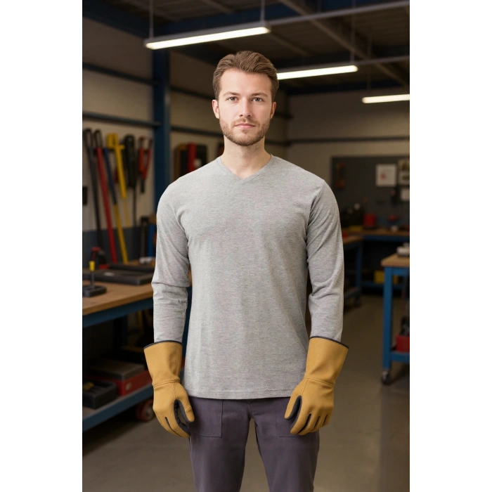 Erkek V Yaka Uzun Kollu Tişört 50 Pamuk Gaura shirt Pamuklu Nefes Alabilir Rahat Kesim Günlük