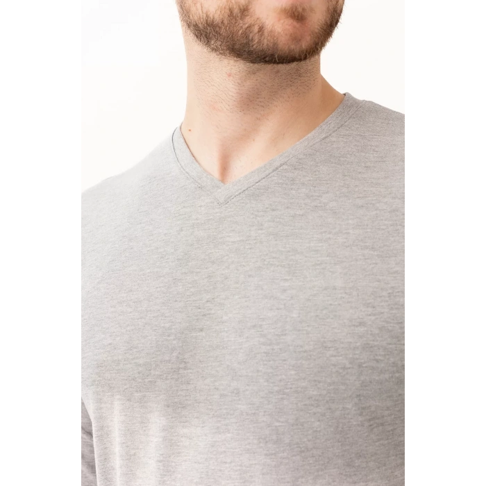Erkek V Yaka Uzun Kollu Tişört 50 Pamuk Gaura shirt Pamuklu Nefes Alabilir Rahat Kesim Günlük