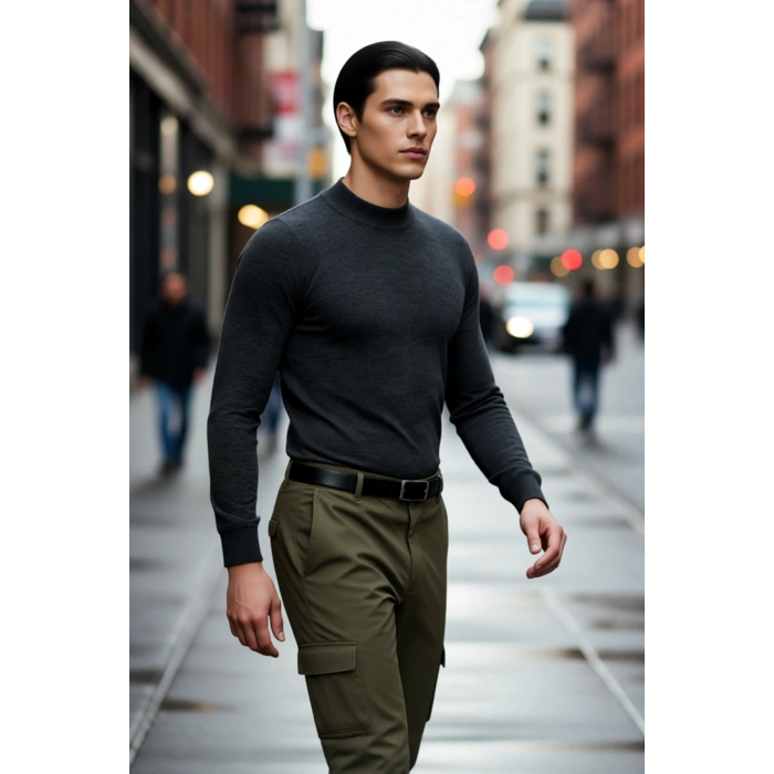 Erkek Yarım Balıkçı Yaka Fitted Basic Triko Kazak Kışlık Kombinlerinize Şık Ve Konforlu Bir Dokunuş.