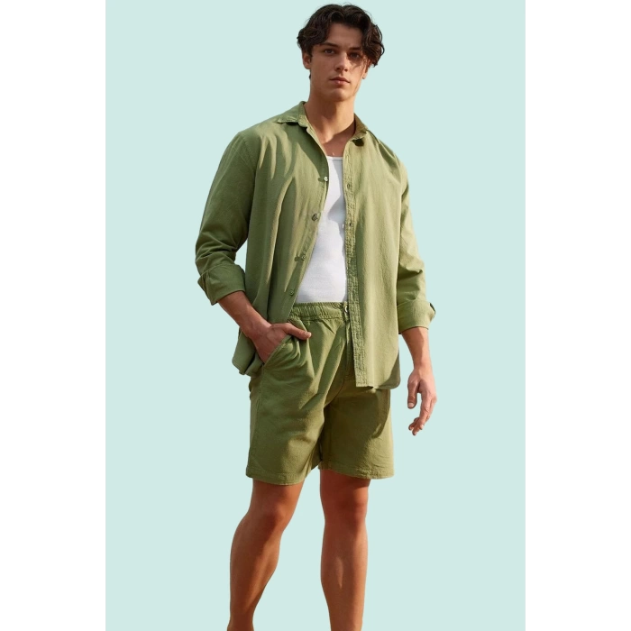Erkek Yazlık Kısa Şort Pamuk Dokuma Kumaş Rahat Loose Fit Günlük Kullanım İçin Özel Günler
