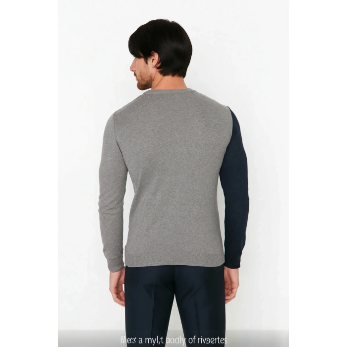 Erkekler İçin Casual Günlük Giyim Bisiklet Yaka Renk Bloklu Fitted Kalıp Uzun Kollu Kazak Kaliteli