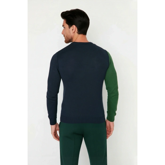 Erkekler İçin Casual Günlük Giyim Bisiklet Yaka Renk Bloklu Fitted Kalıp Uzun Kollu Kazak Kaliteli