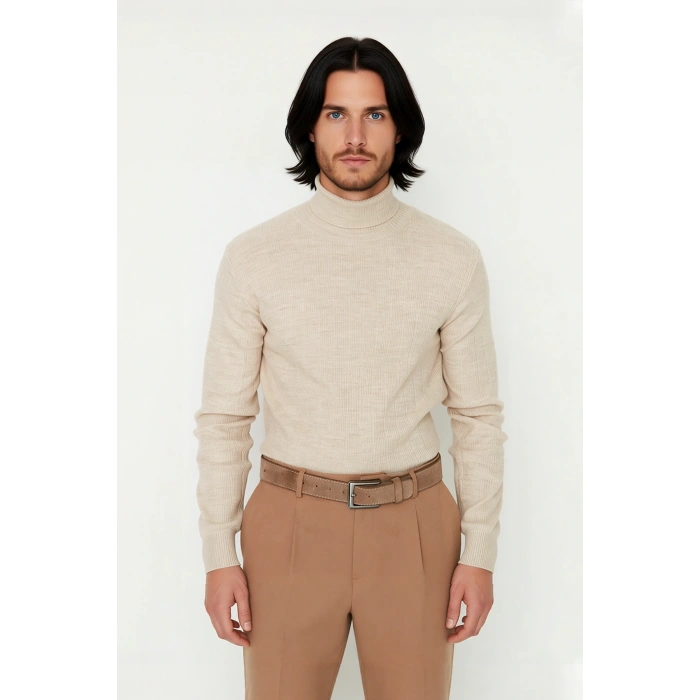 Erkekler İçin Düz Desen Balıkçı Yaka Akrilik Triko Kazak Kış Sezonunda Rahatlığı Ve Zarafeti