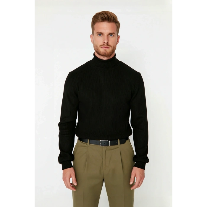 Erkekler İçin Düz Desen Balıkçı Yaka Akrilik Triko Kazak Kış Sezonunda Rahatlığı Ve Zarafeti