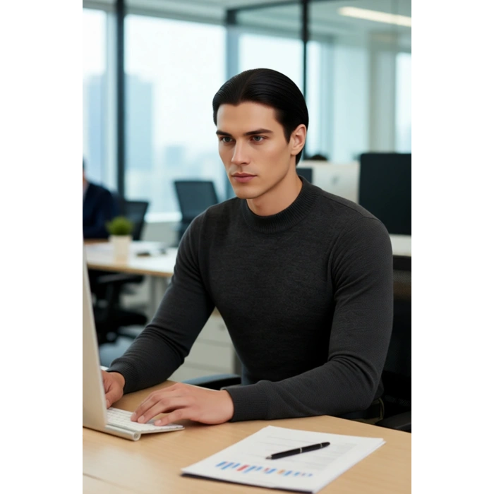 Erkekler İçin Modern Fitted Kesim Yarım Balıkçı Yaka Akrilik Triko Kazak Günlük Şıklık Ve Sıcaklık.