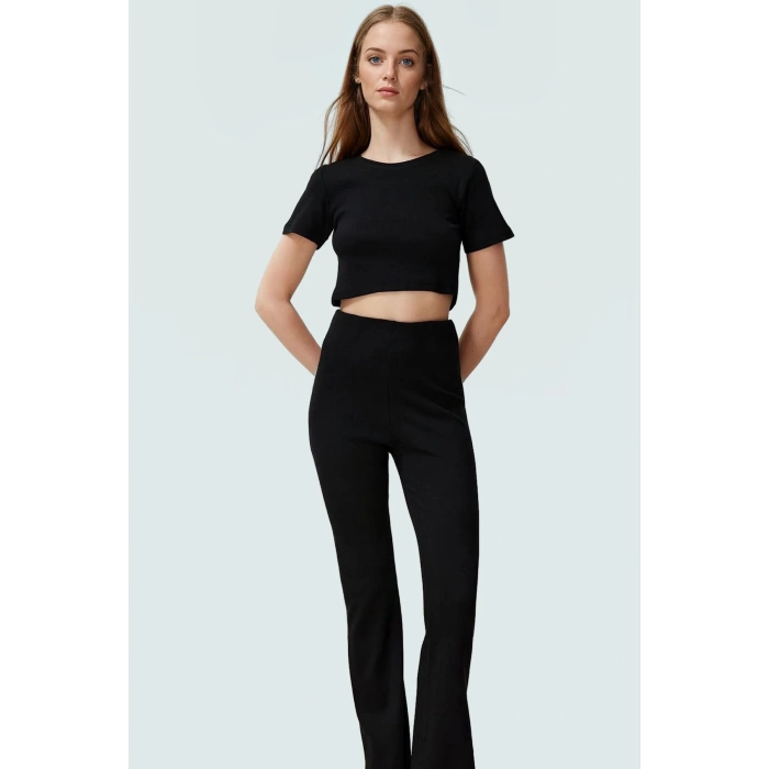 Esnek Örme Bluz Pantolon Takım Yüksek Bel Casual Stil Trend Tasarım Rahat Ve Şık Uzun Ömürlü