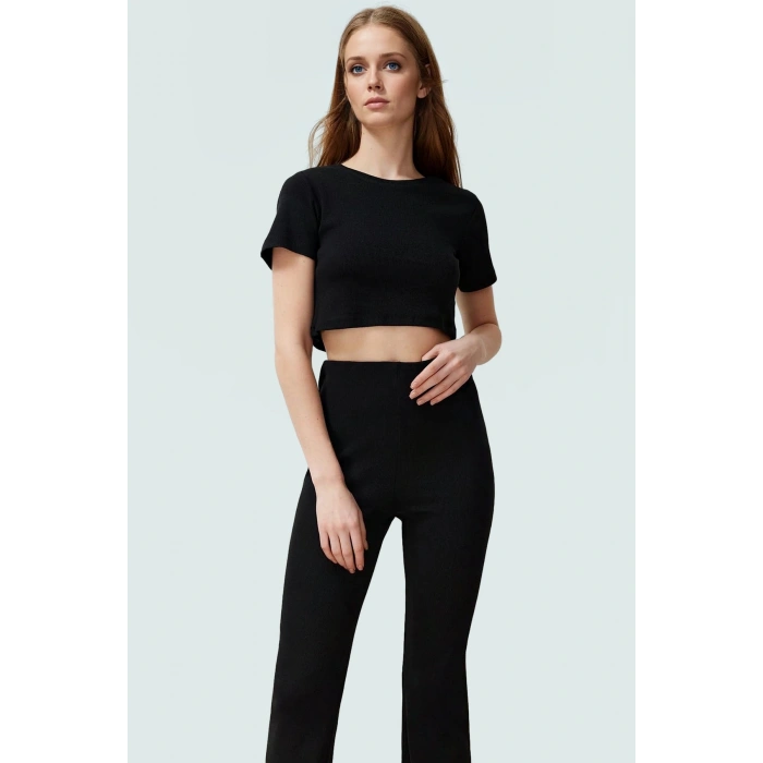 Esnek Örme Bluz Pantolon Takım Yüksek Bel Casual Stil Trend Tasarım Rahat Ve Şık Uzun Ömürlü