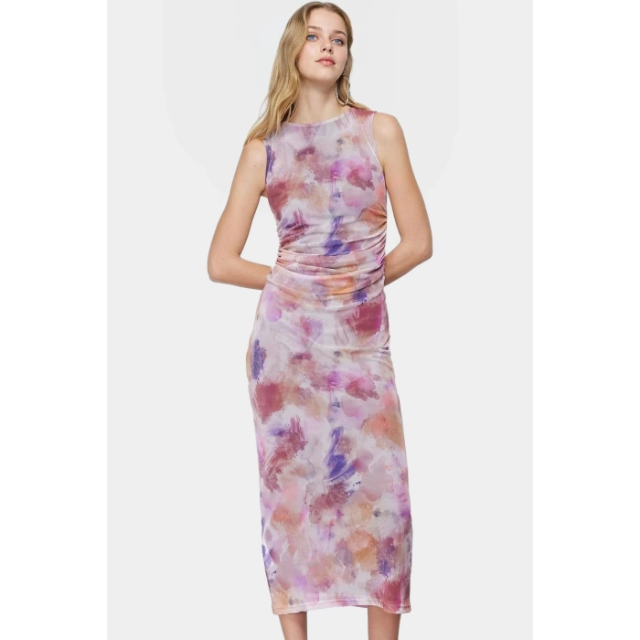 Esnek Örme Maxi Elbise Çiçek Desenli Astarlı Bodycon Özel Tasarım Premium Kalite Uzun Ömürlü