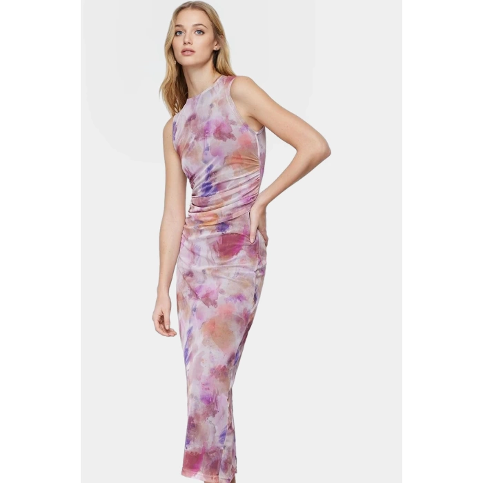 Esnek Örme Maxi Elbise Çiçek Desenli Astarlı Bodycon Özel Tasarım Premium Kalite Uzun Ömürlü