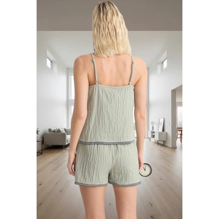 Etnik Desenli %100 Pamuk Müslin Pijama Takımı Rahat ve Şık Kaliteli İşçilik Uzun Ömürlü