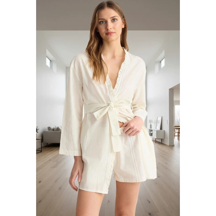 Evde Rahatlık %100 Pamuklu Pijama Takımı Boru Paça Şort Trend Tasarım
