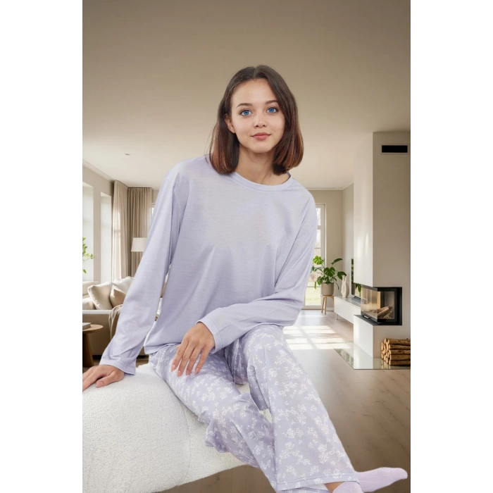 Evde Rahatlık %100 Pamuklu Pijama Takımı Çiçek Desenli Zarifane Tasarım Rahat Ve Şık