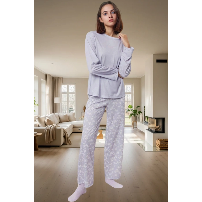 Evde Rahatlık %100 Pamuklu Pijama Takımı Çiçek Desenli Zarifane Tasarım Rahat Ve Şık