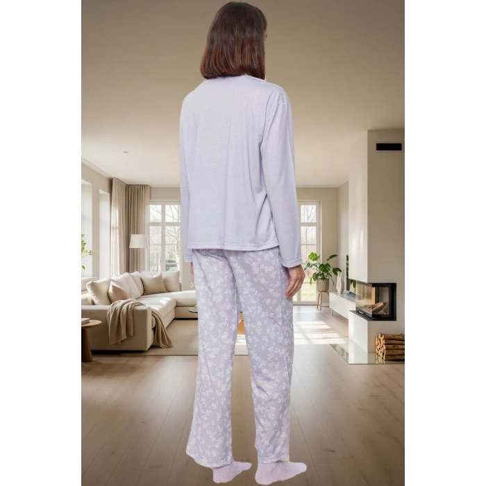 Evde Rahatlık %100 Pamuklu Pijama Takımı Çiçek Desenli Zarifane Tasarım Rahat Ve Şık