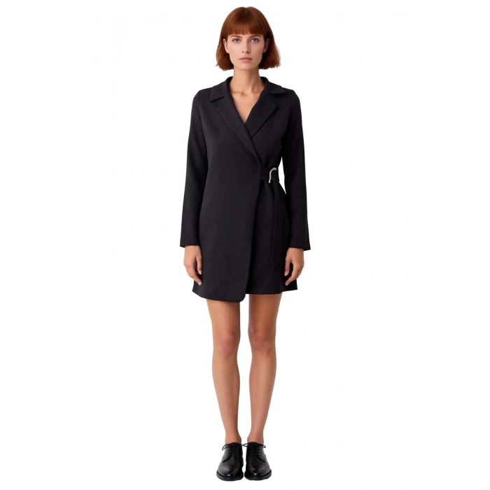 Fashion Forward Kadın Düz Desen Siyah Ceket Elbise Astarsız Kısa Boy Uzun Kollu Ofis Şıklığı İçin