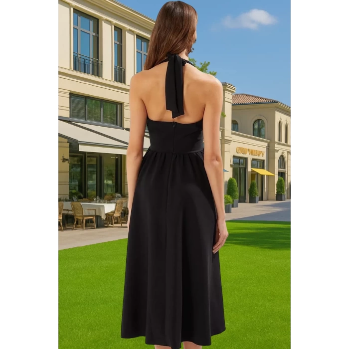 Feminen A Kesim Midi Abiye Elbise Dokuma Kumaş Yüksek Kalite Özenle Seçilmiş Trend Tasarım