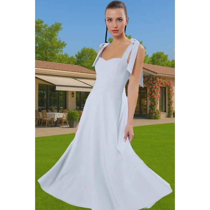Feminen A Kesim Midi Abiye Elbise Polyester Elastan Dokuma Kumaştan Günlük Kullanım İçin