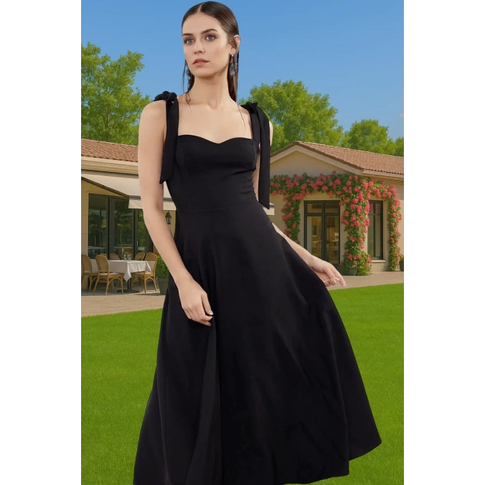 Feminen A Kesim Midi Abiye Elbise Polyester Elastan Dokuma Kumaştan Günlük Kullanım İçin
