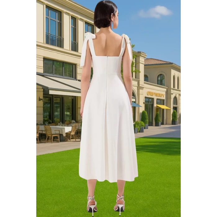 Feminen A Kesim Midi Abiye Elbise Polyester Elastan Dokuma Kumaştan Günlük Kullanım İçin