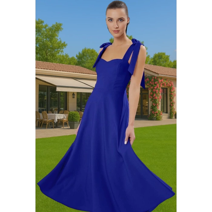 Feminen A Kesim Midi Abiye Elbise Polyester Elastan Dokuma Kumaştan Günlük Kullanım İçin