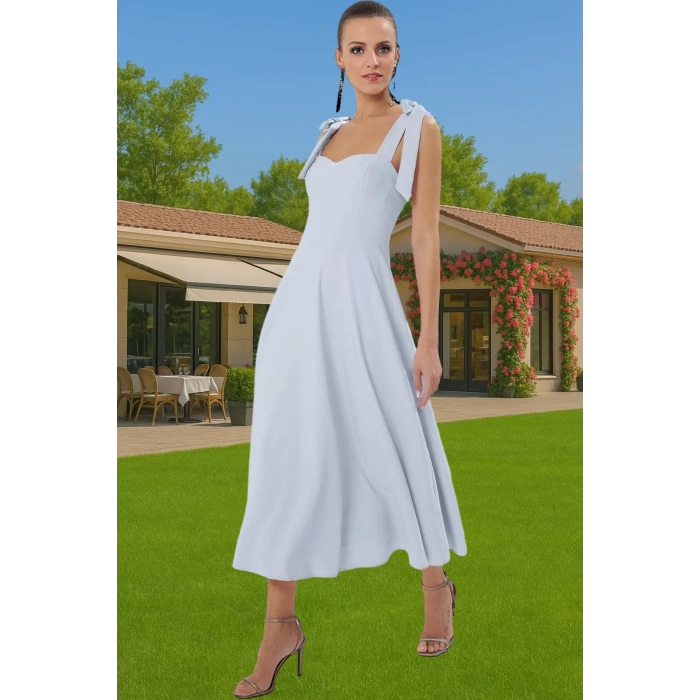 Feminen A Kesim Midi Abiye Elbise Polyester Elastan Dokuma Kumaştan Günlük Kullanım İçin