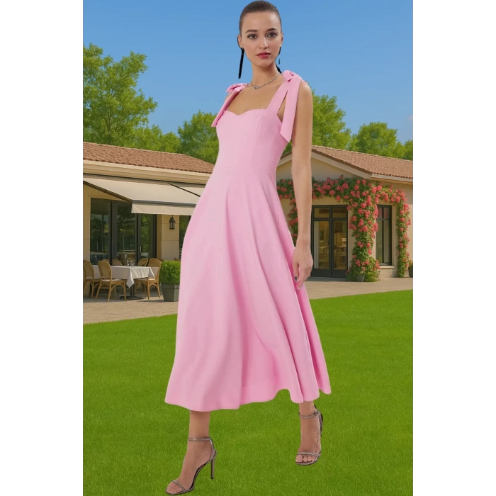 Feminen A Kesim Midi Abiye Elbise Polyester Elastan Dokuma Kumaştan Günlük Kullanım İçin