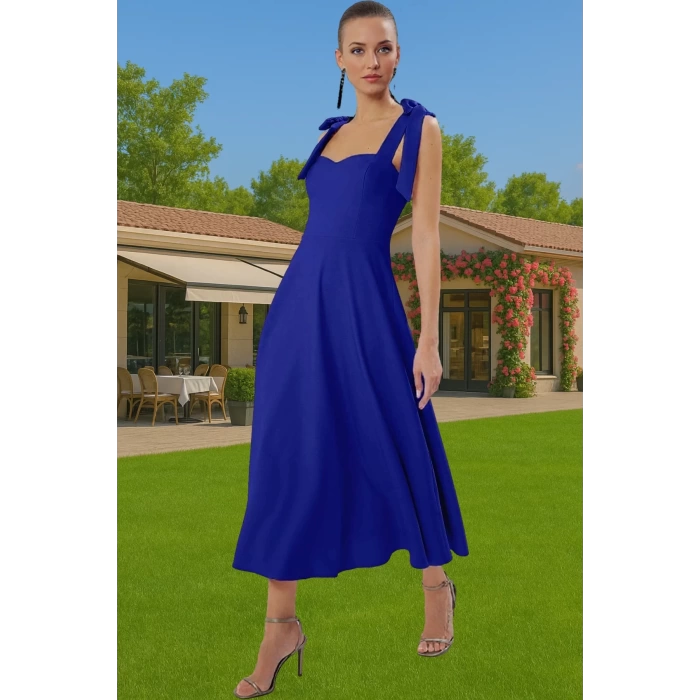 Feminen A Kesim Midi Abiye Elbise Polyester Elastan Dokuma Kumaştan Günlük Kullanım İçin