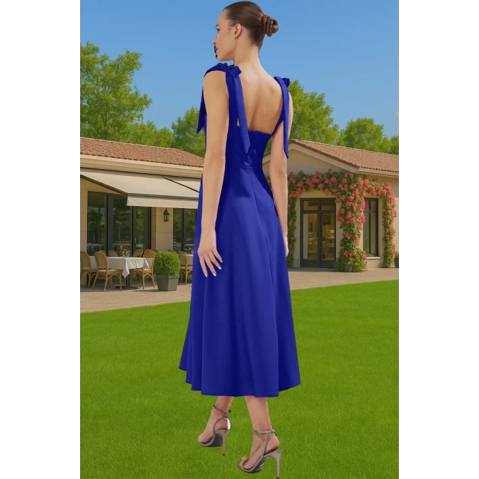Feminen A Kesim Midi Abiye Elbise Polyester Elastan Dokuma Kumaştan Günlük Kullanım İçin