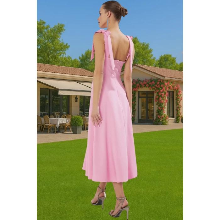 Feminen A Kesim Midi Abiye Elbise Polyester Elastan Dokuma Kumaştan Günlük Kullanım İçin