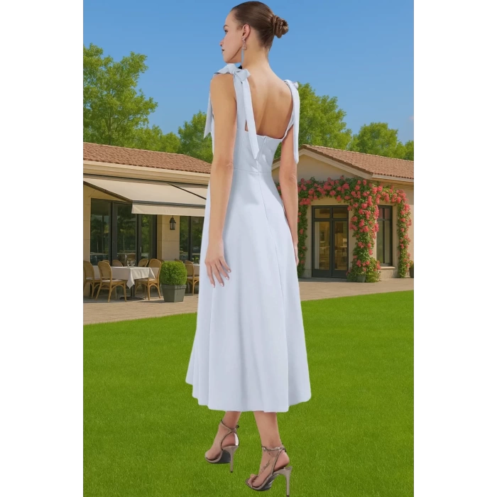 Feminen A Kesim Midi Abiye Elbise Polyester Elastan Dokuma Kumaştan Günlük Kullanım İçin