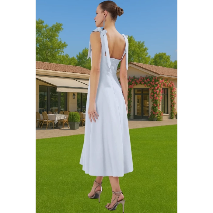 Feminen A Kesim Midi Abiye Elbise Polyester Elastan Dokuma Kumaştan Günlük Kullanım İçin