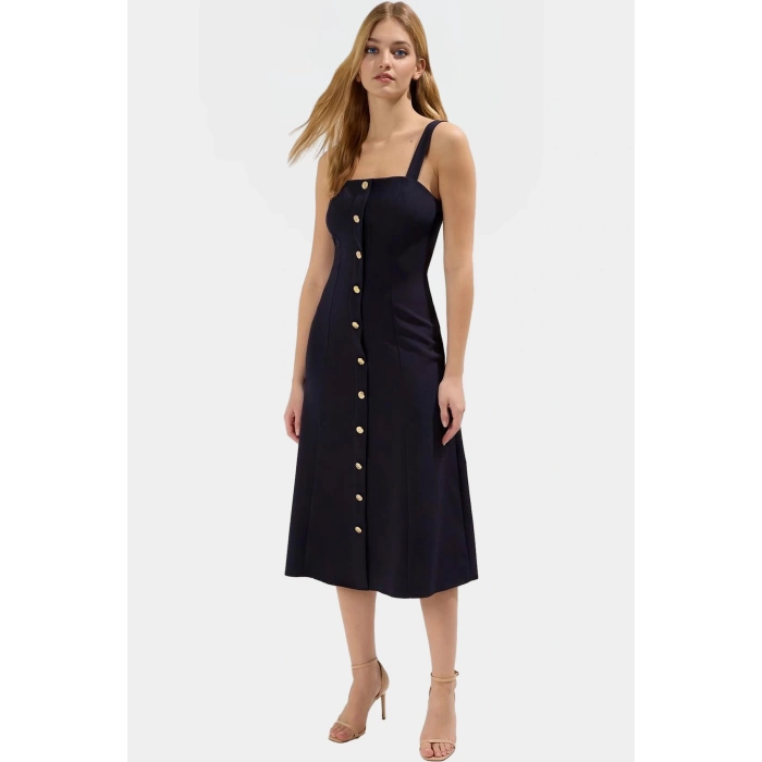 Feminen A Kesim Midi Elbise 87% Polyester 13% Elastan Dokuma Kumaş Özel Tasarım Konforlu