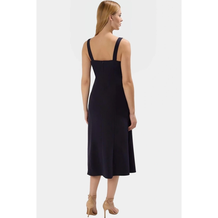 Feminen A Kesim Midi Elbise 87% Polyester 13% Elastan Dokuma Kumaş Özel Tasarım Konforlu