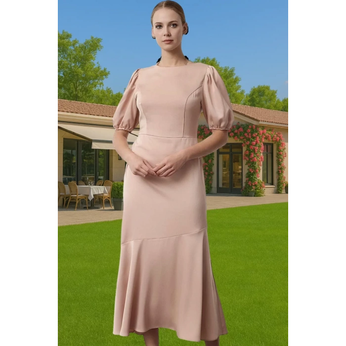 Feminen A Kesim Midi Saten Elbise Yaz Mevsimi İçin Şık Görünüm Zarifane Tasarım Profesyonel Görünüm