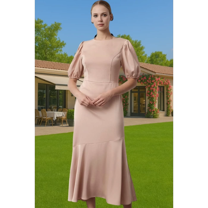 Feminen A Kesim Midi Saten Elbise Yaz Mevsimi İçin Şık Görünüm Zarifane Tasarım Profesyonel Görünüm
