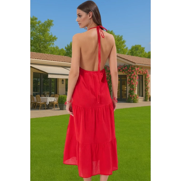 Feminen A Line Maxi Elbise Pamuk Viskoz Crinkle Dokuma Yazlık Özenle Seçilmiş Premium Kalite