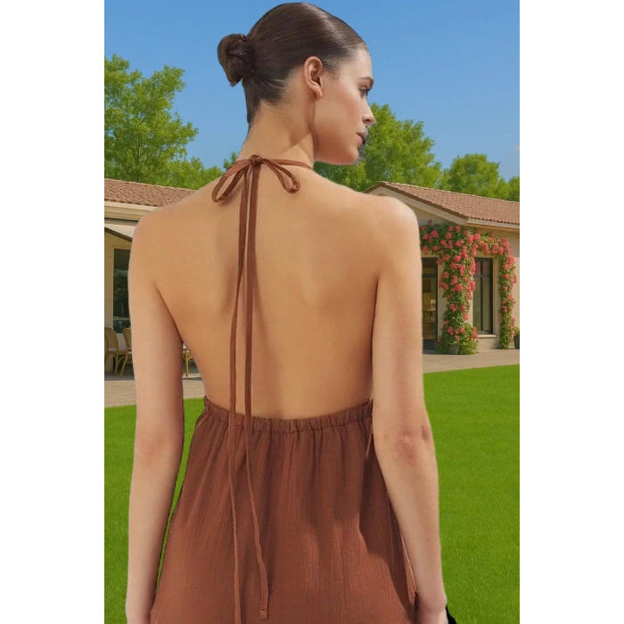 Feminen A Line Maxi Elbise Pamuk Viskoz Crinkle Dokuma Yazlık Özenle Seçilmiş Premium Kalite