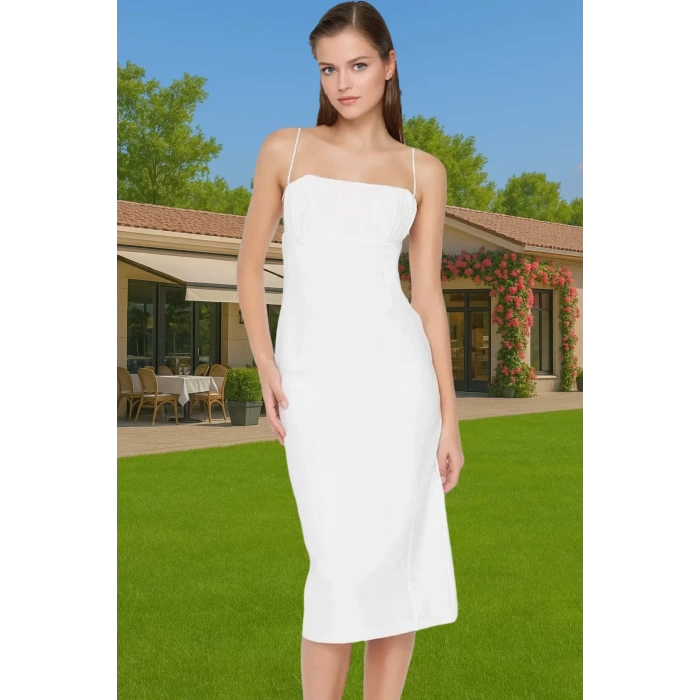 Feminen Bodycon Midi Abiye Elbise Polyester Elastan Kumaş Yazlık Seçkin Malzeme Premium Kalite