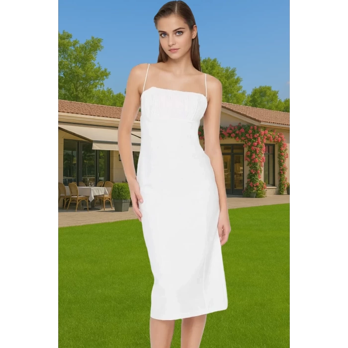 Feminen Bodycon Midi Abiye Elbise Polyester Elastan Kumaş Yazlık Seçkin Malzeme Premium Kalite