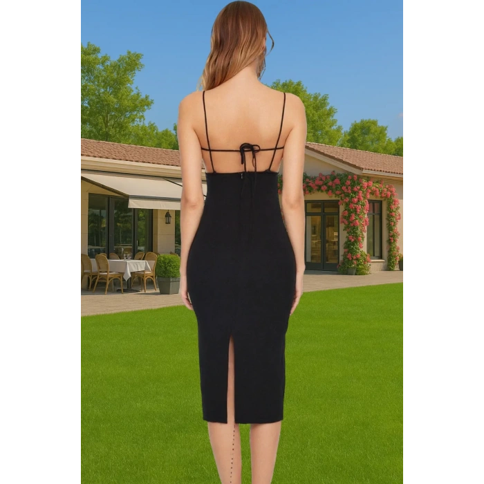 Feminen Bodycon Midi Abiye Elbise Polyester Elastan Kumaş Yazlık Seçkin Malzeme Premium Kalite
