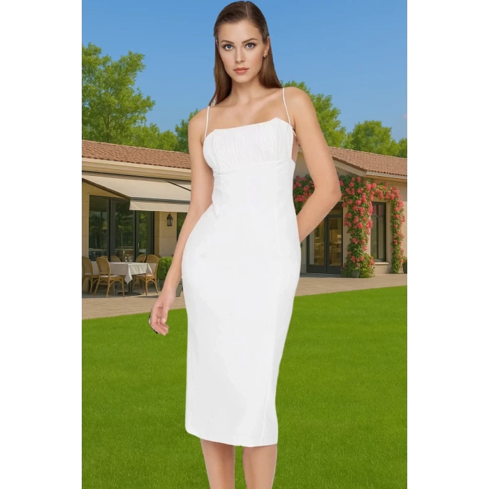 Feminen Bodycon Midi Abiye Elbise Polyester Elastan Kumaş Yazlık Seçkin Malzeme Premium Kalite