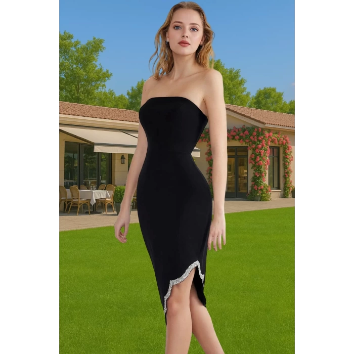 Feminen Midi Abiye Elbise Polyester Elastan Dokuma Mükemmel Uyum Zarifane Tasarım Dayanıklı Malzeme