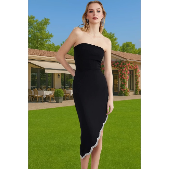 Feminen Midi Abiye Elbise Polyester Elastan Dokuma Mükemmel Uyum Zarifane Tasarım Dayanıklı Malzeme
